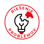 riešenie problému Ikona riešenia problémov - symbol mozgu so skrutkovačom v červenom kruhu s textom RIEŠENIE PROBLÉMOV. Vyjadruje schopnosť hľadať príčiny, nielen príznaky, a ísť ku koreňu veci