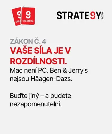 Vase-sila-je-v-rozdílnosti Obrázek s nápisem: Zákon č. 4 – Vaše síla je v rozdílnosti. Mac není PC. Ben & Jerry’s nejsou Häagen-Dazs. Buďte jiný – a budete nezapomenutelní. Myšlenka značky STRATE9Y.