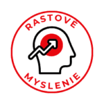 Ikona rastového myslenia - symbol kladiva a ozubeného kolesa v kruhu, doplnený textom GROWTH THINKING. Ilustrácia postoja, že človek sa môže neustále zlepšovať.