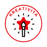 Ikona kreativity - postava s hviezdou nad hlavou a nápisom CREATIVITY. Symbol schopnosti myslieť inak, porušovať pravidlá a vytvárať nové spôsoby podnikania.