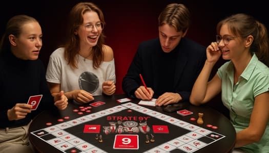 Skupina studentů hrajících hru STRATE9Y u stolu