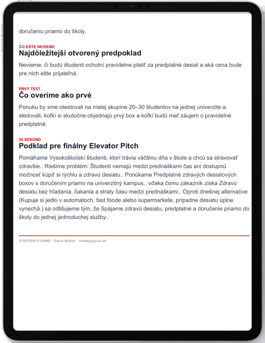 Ukážka druhej strany slovenského výstupu STRATE9Y Game Master – CampusBite