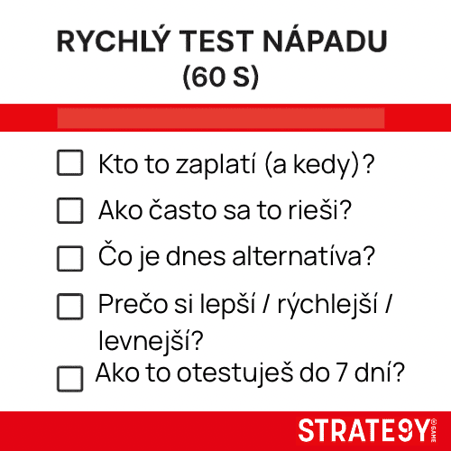 Podnikateľské nápady 4 Rýchly test podnikateľského nápadu: kto zaplatí, alternatívy a ako testovať do 7 dní
