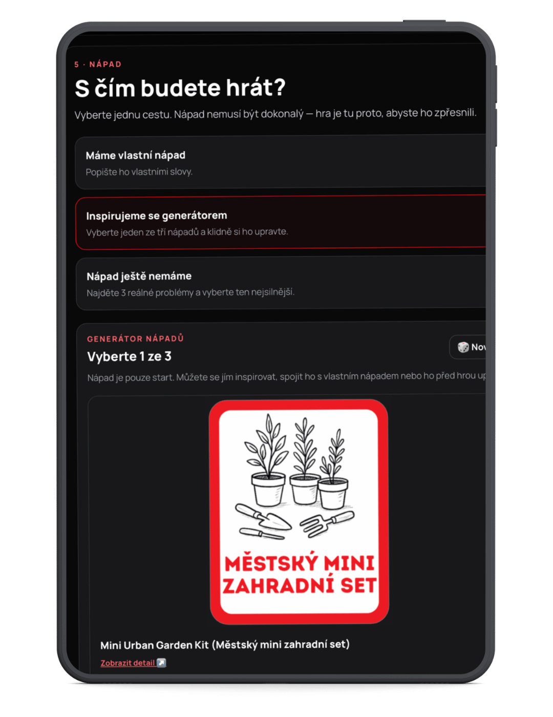 Digitální průvodce hrou STRATE9Y Game Master – volba podnikatelského nápadu